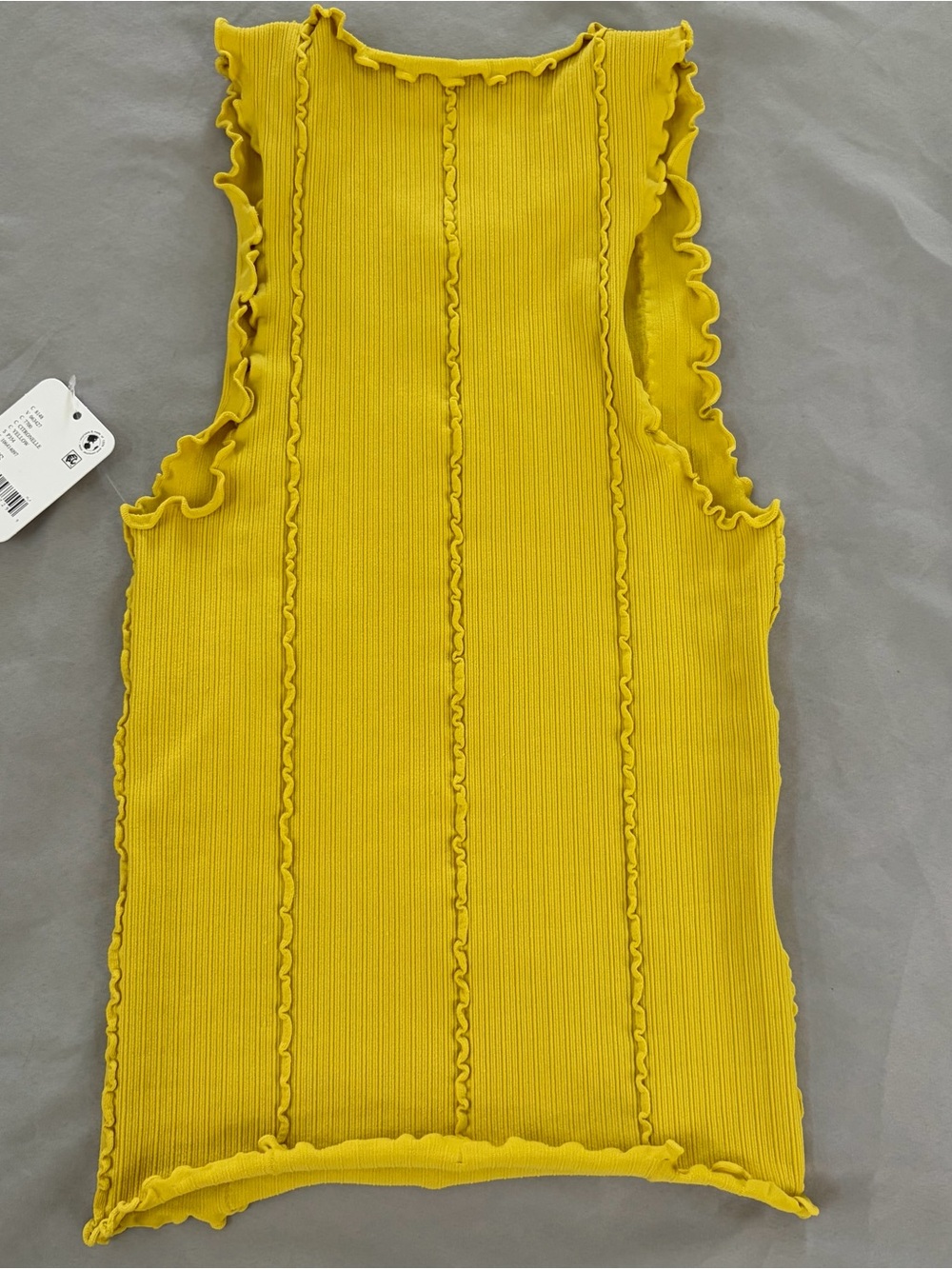Free People Ribbed Lettuce-Edge Tank in Sunshine Yellow - Picture 2 of 5